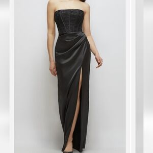 After six Embroidered bodice strapkess gowb dress